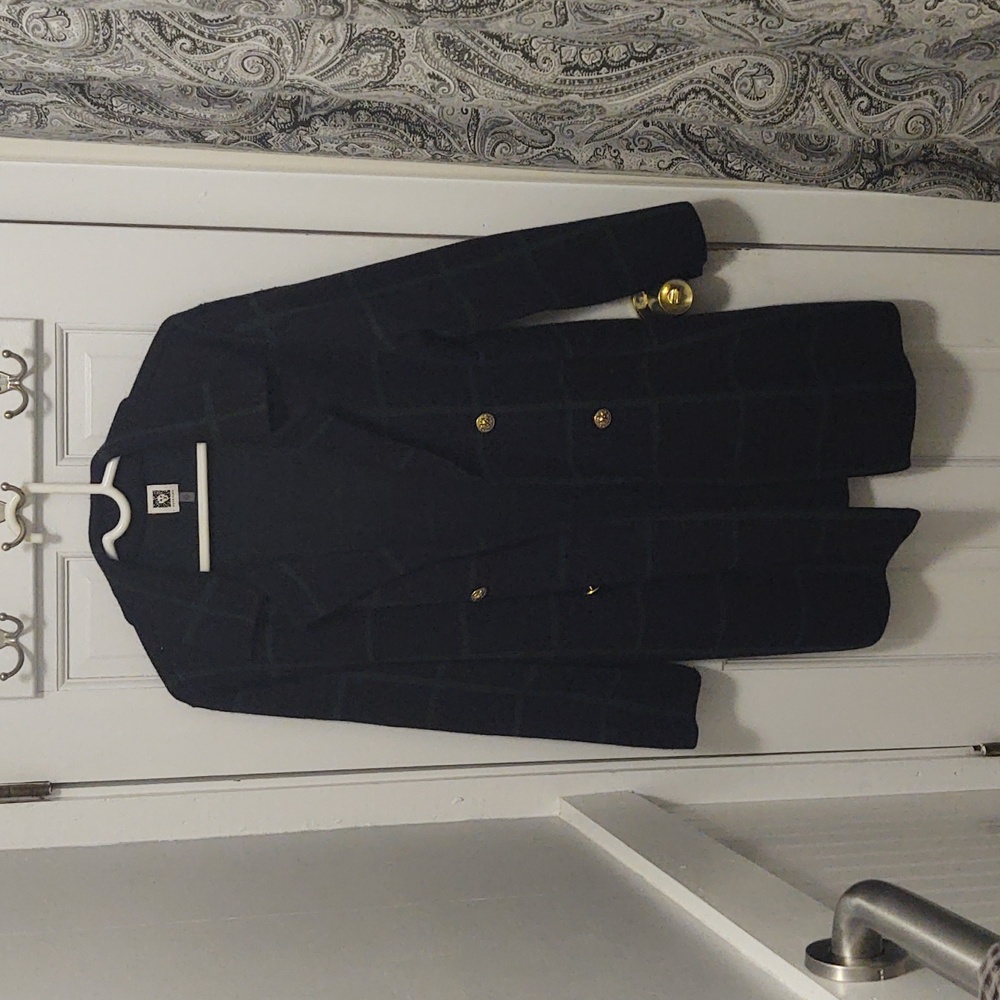 Anne Klein Navy and Green Blazer style cardigan sweater size L